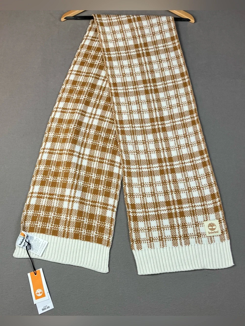 Timberland Fall Cozy Plaid Scarf Cream / Burnt Orange NWT!
